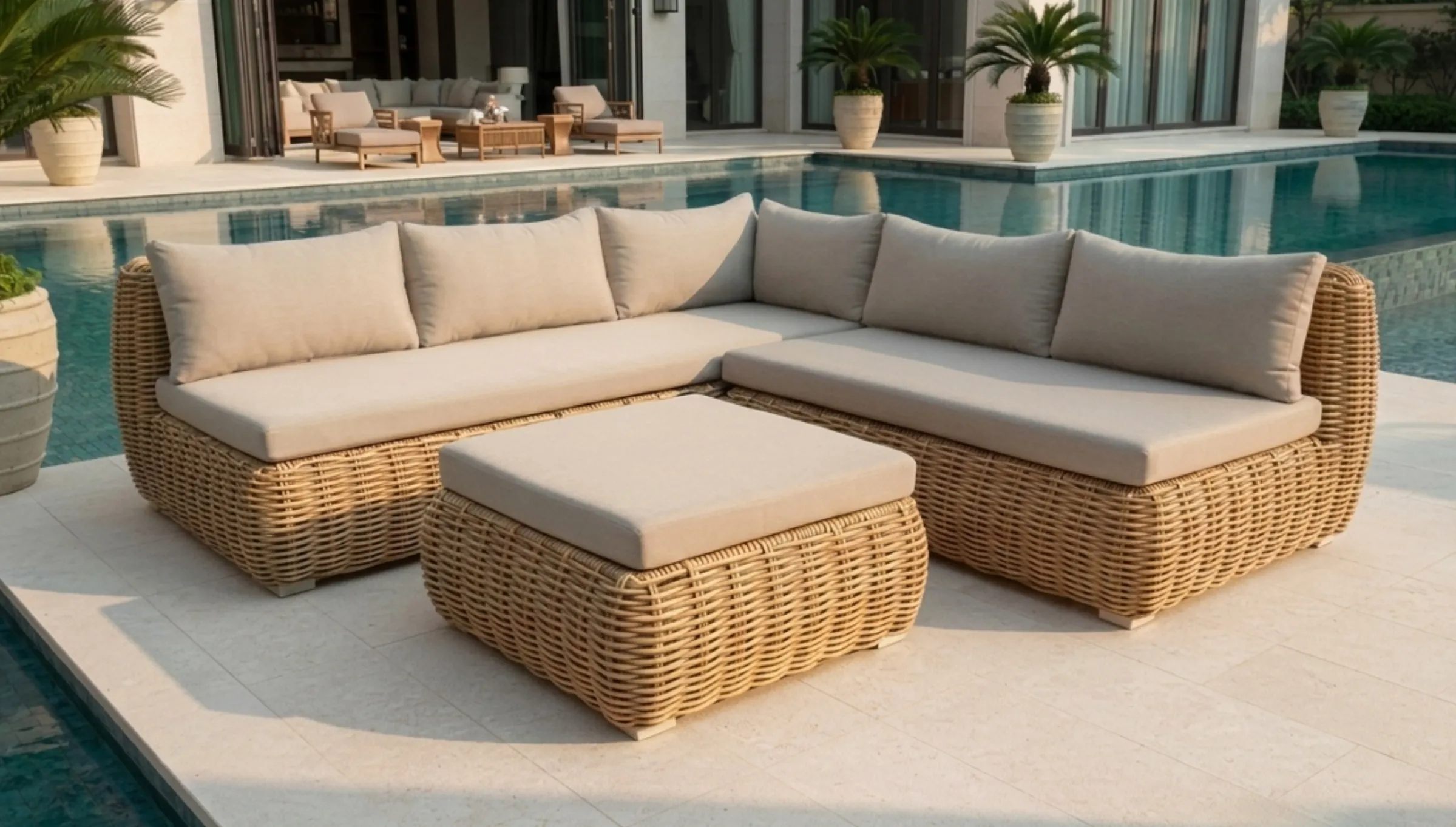 Conjunto Amirá em trançado de rattan, em ambiente